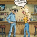 An old blind cowboy walks into a bar
