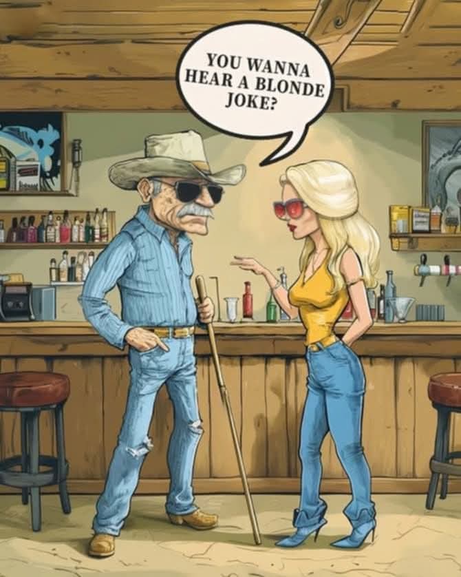An old blind cowboy walks into a bar
