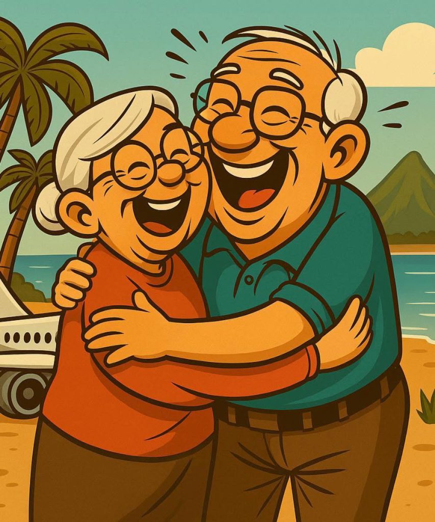 An elderly couple was flying to Hawaii